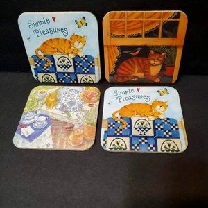 Cat Theme Coasters, set of 4, Hardboard with Cork Back, Cat Lover, Cat Lady